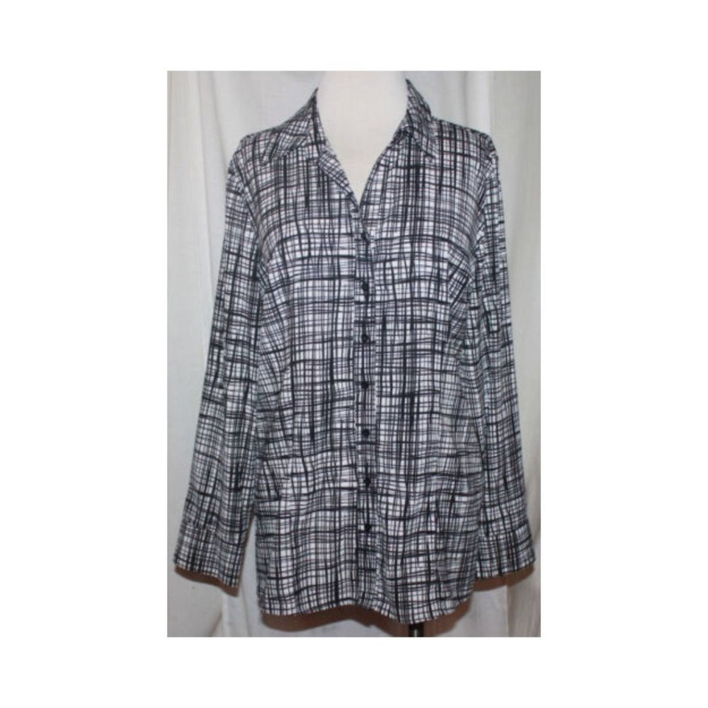 Women's Croft & Barrow Black & White Long Sleeve Stretch Top Size L